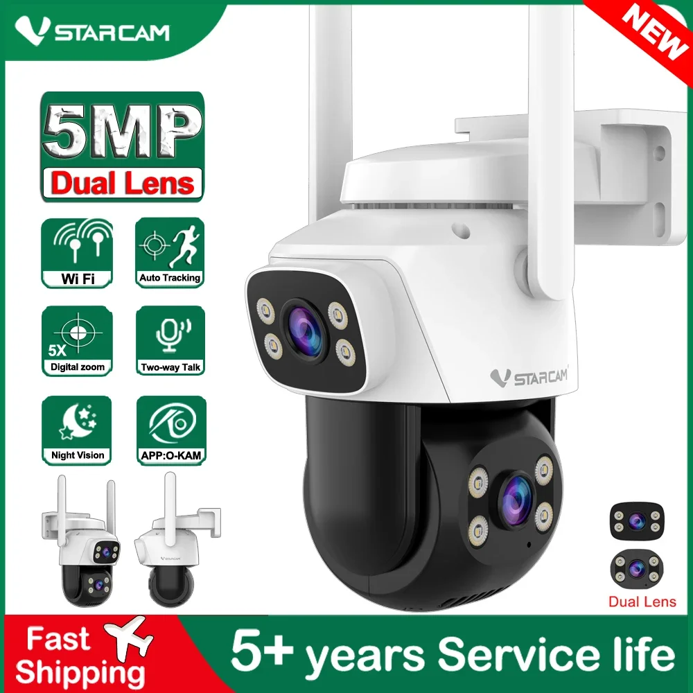 Vstarcam 5.0MP HD Dual Lens Wifi PTZ Camera Outdoor Waterproof Auto Tracking Color Night Vision Two-way Audio Video Surveillance