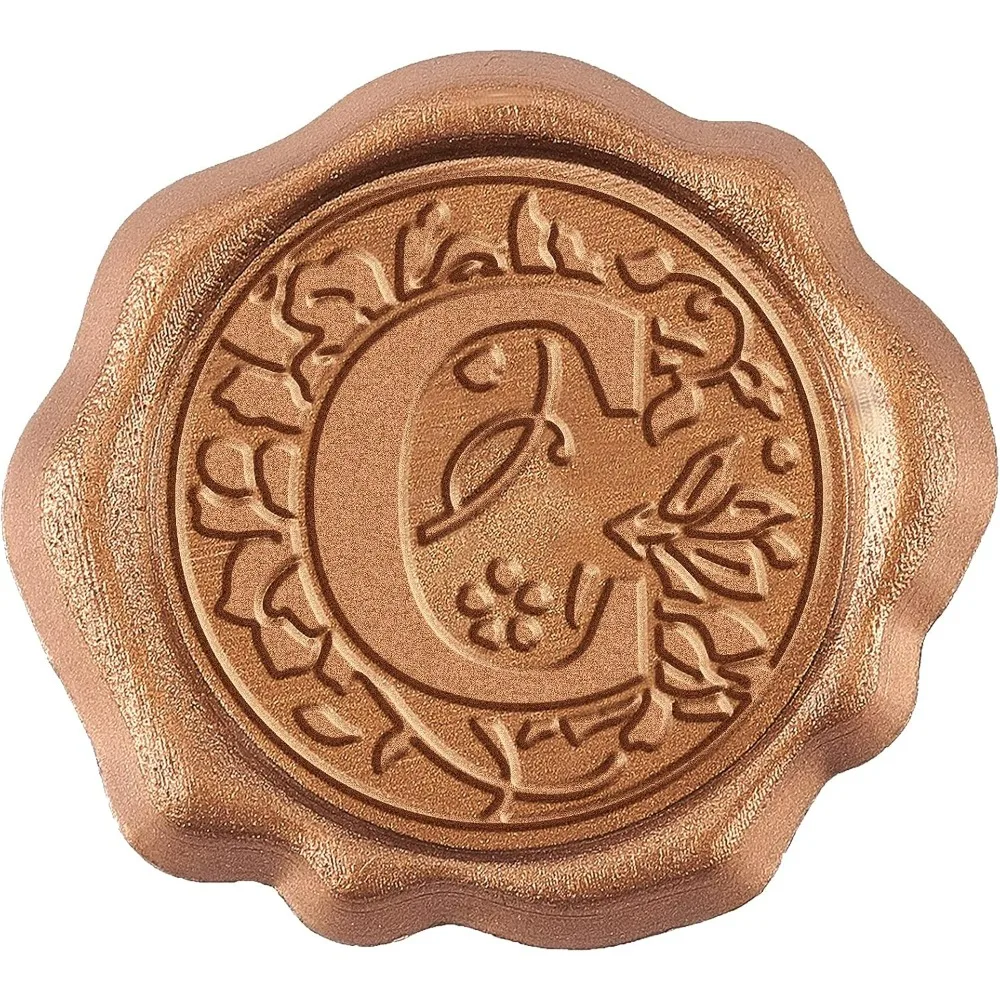 Litera C pieczęć woskowa naklejki brąz na kopertę ślubną zaproszenie alfabet początkowy Vintage kwiatowy samoprzylepny zestaw do robienia