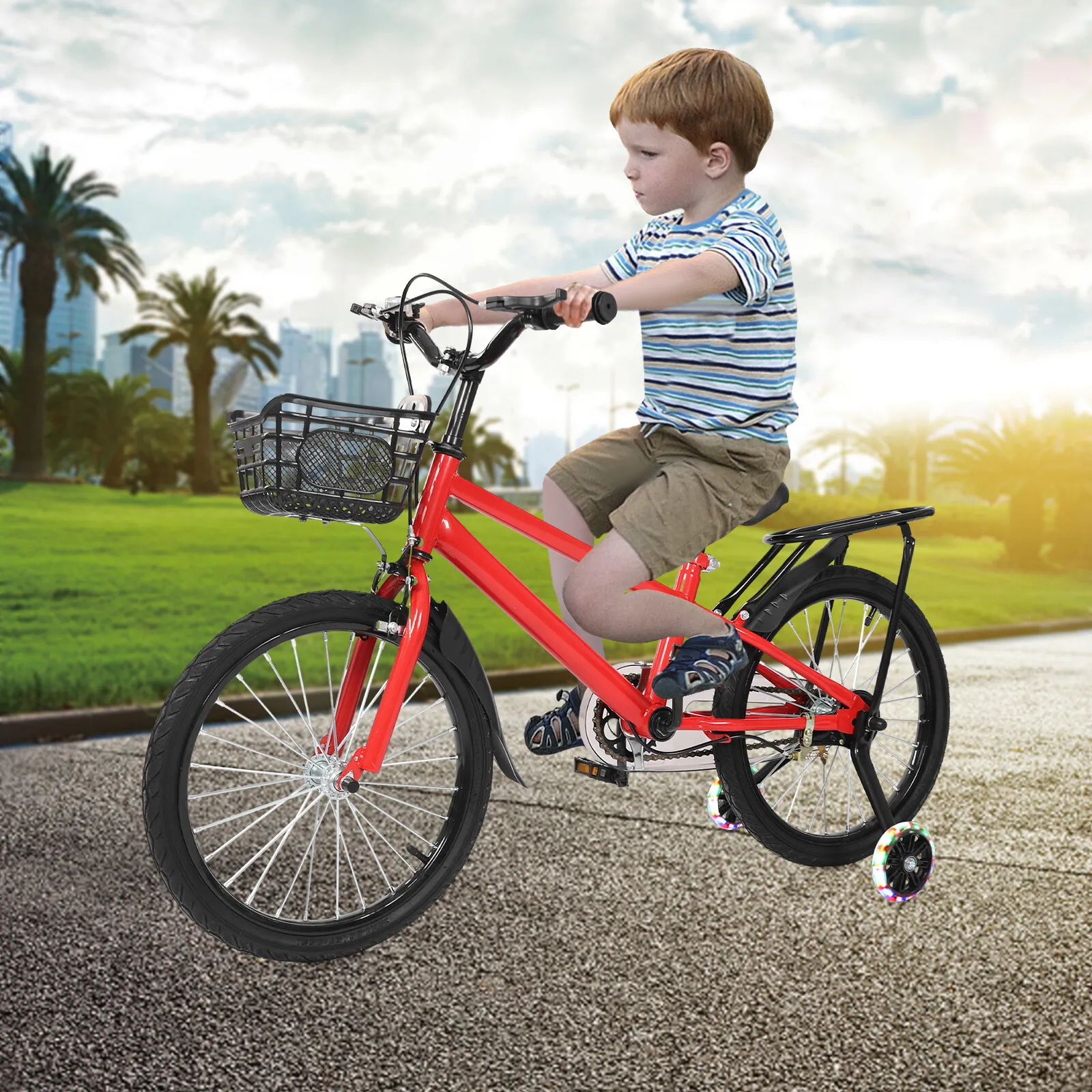 Bicicleta para niños de 18 pulgadas, rueda de entrenamiento para niños con ruedas auxiliares para niños de 6 a 8 años