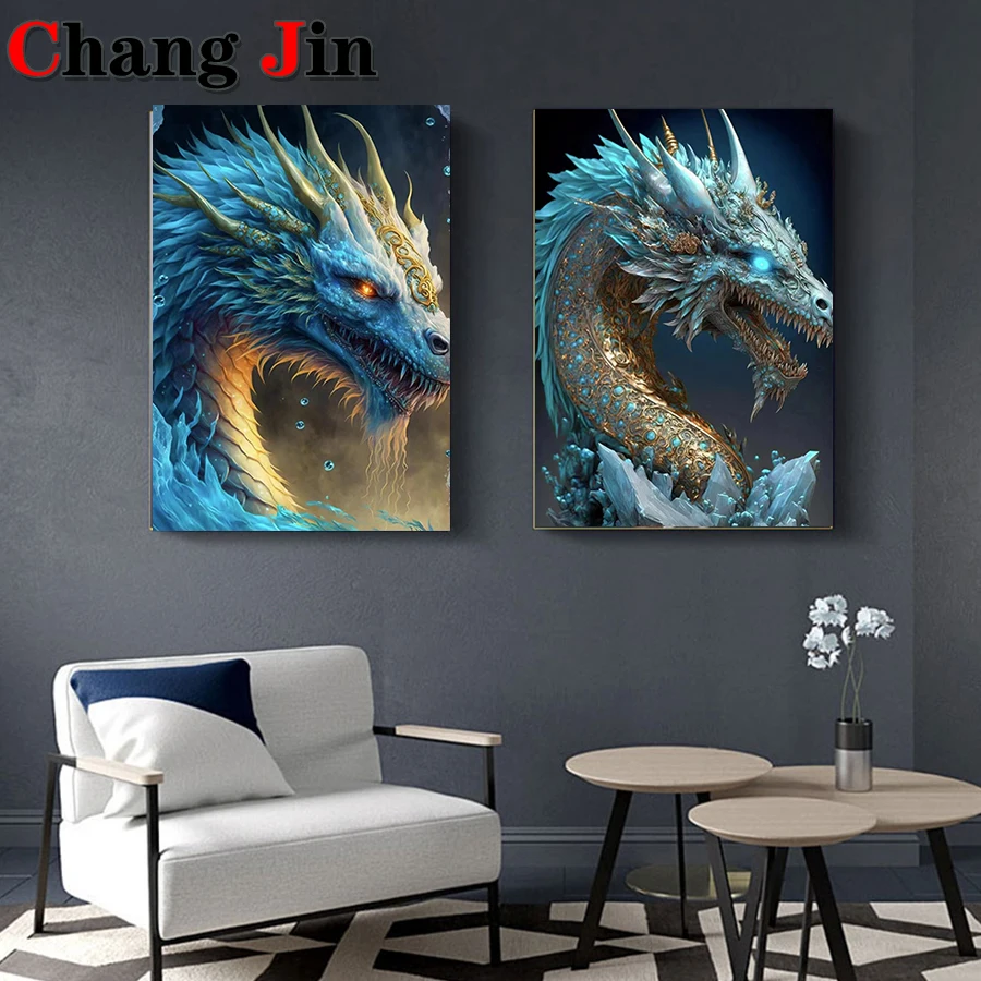 5D Diy Diamond Painting Chinoiserie Blue Frost Dragon Cross Stitch Diamond Art Animal Dergon Embroidery Mosaic Home Decor Gifts