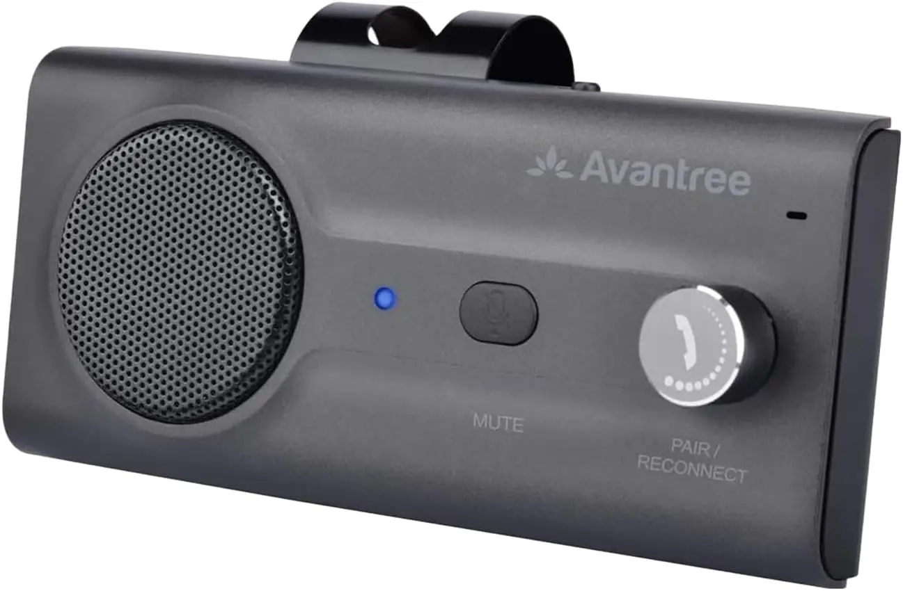 

Bluetooth 5.0 Car Speakerphone with Siri Support, Motion Auto-On, Long Battery Life for Hands-Free Driving