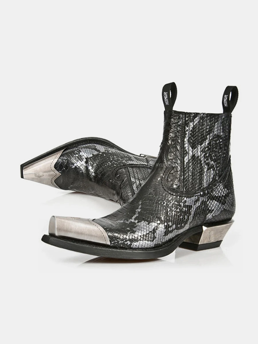 

Chelsea Boots for Men and Women, Spring and Autumn Style, European and American Fashion, Unique Printed Pointed Toe Ankle Boots, Snake Pattern, Height-Increasing Chunky Heel Boots, Trendy