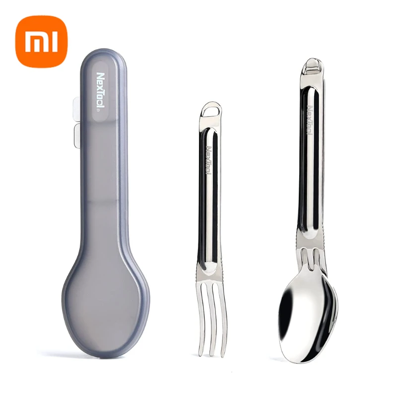 Xiaomi NexTool Outdoor Pure Titanium Spork and Spoon Reusable Camping Utensil Set with Case Flatware Set for Outdoor Camping