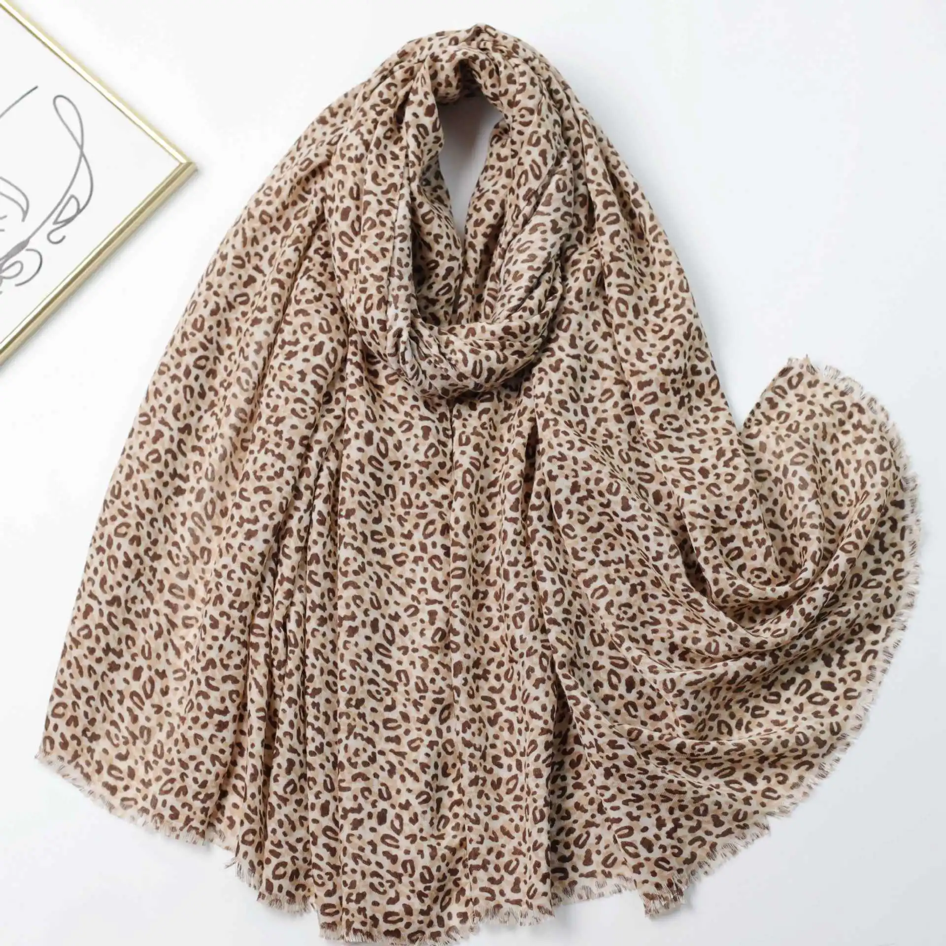 2024 Newest Women Leopard Pattern Printed Pattern Scarf Cotton Voile Scarf Shawls