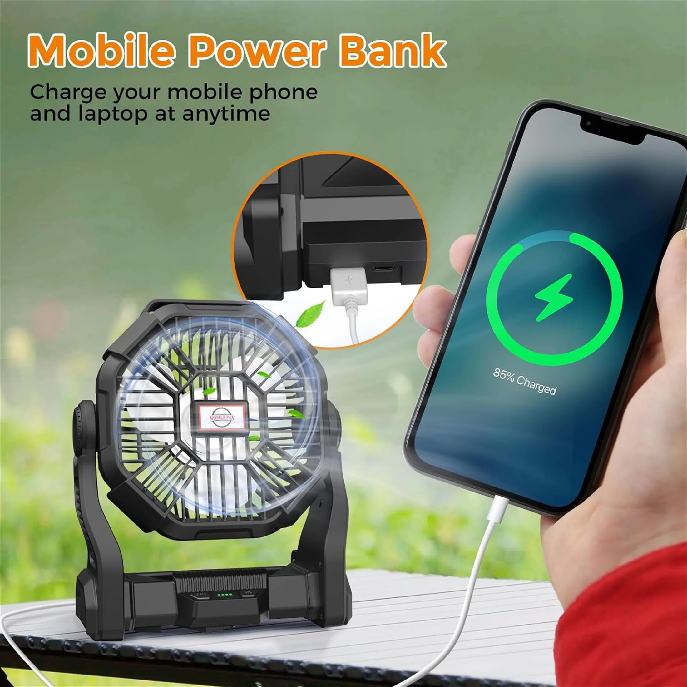 Camping Fan with LED Lantern, 58H Work Time Rechargeable Battery Operated Fan, Portable Fan with LED Light, Quiet and Strong Win