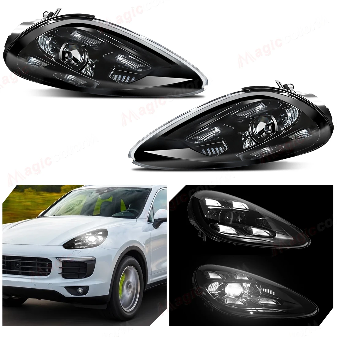 

2pcs Car Headlights For Porsche Cayenne 2011-2014 958.1 Upgrade 2018 Full LED Modified Head Lamp Driving Light