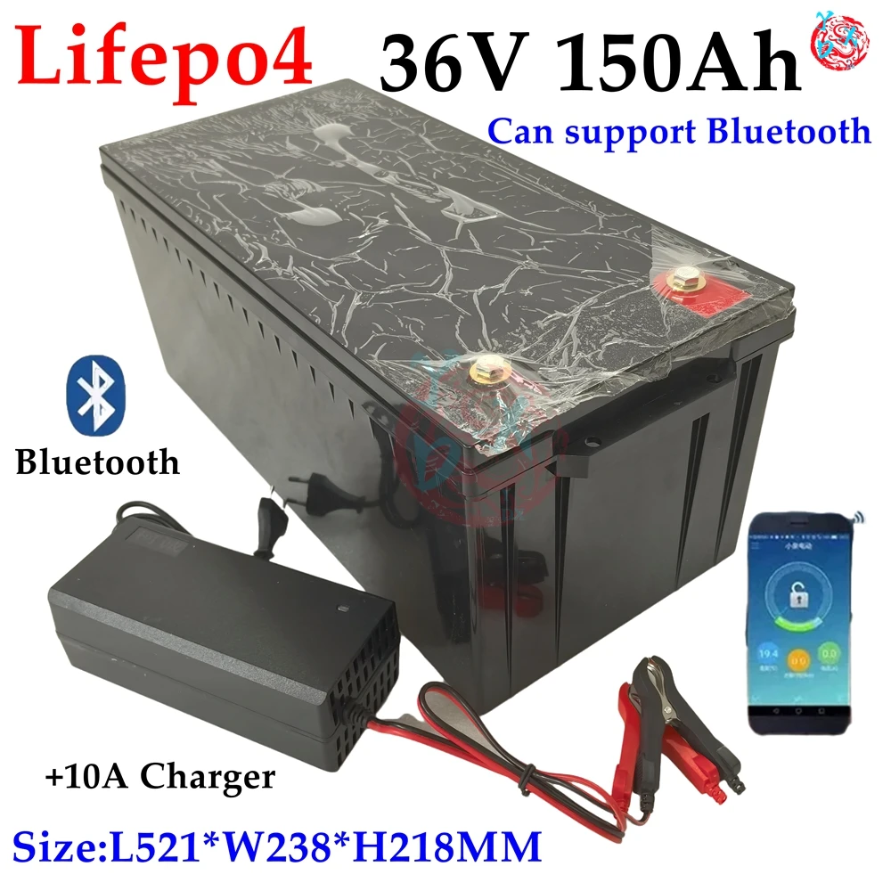 36V 150AH lifepo4 lithium battery Bluetooth BMS APP for 3000w 2000W tricycle UPS vehicle scooter boat camping + 10A Charger