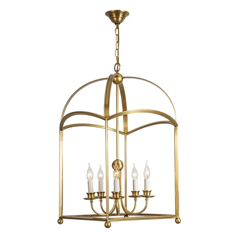 Restaurant chandelier, retro American French classical atmosphere villa foyer study bedroom stairs square pure copper lamps