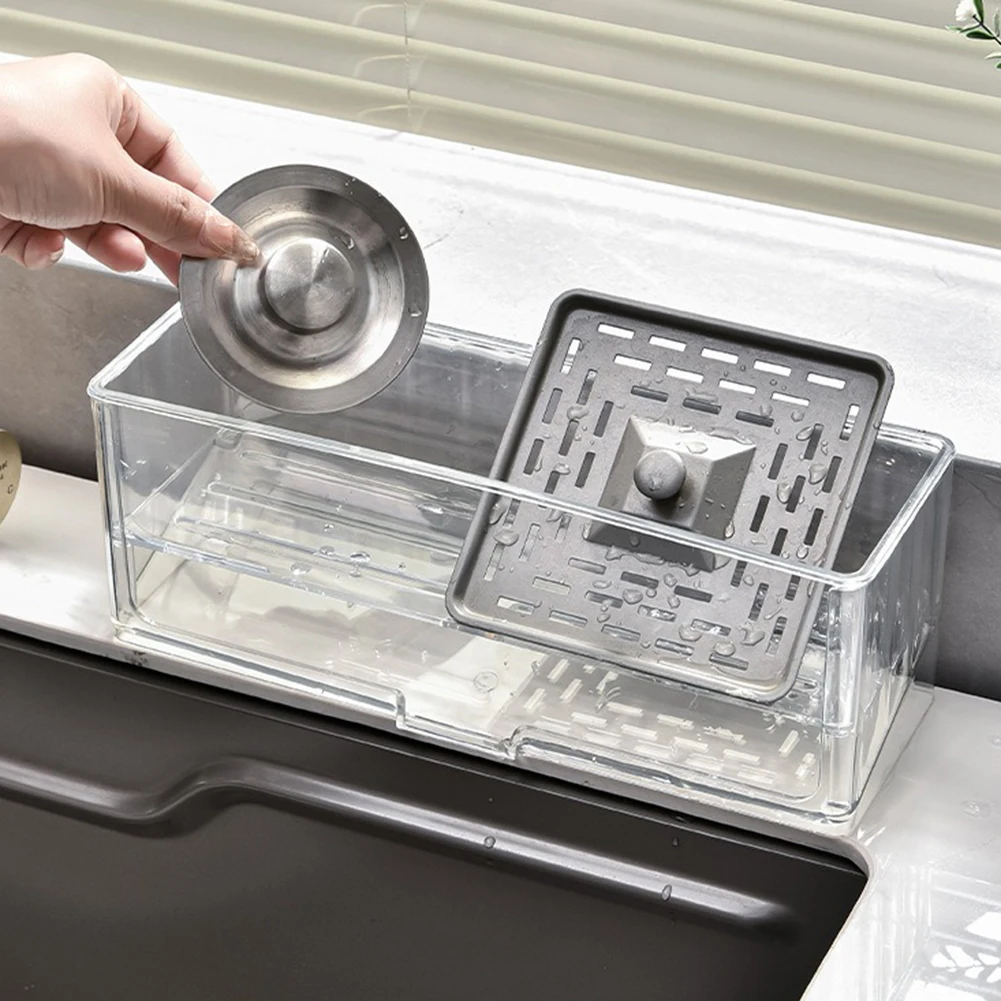 1pc Kitchen Sink Organizer Rack With Self-draining Tray Sponge Holder Basket Home Kitchen Storage Fixture Accessories