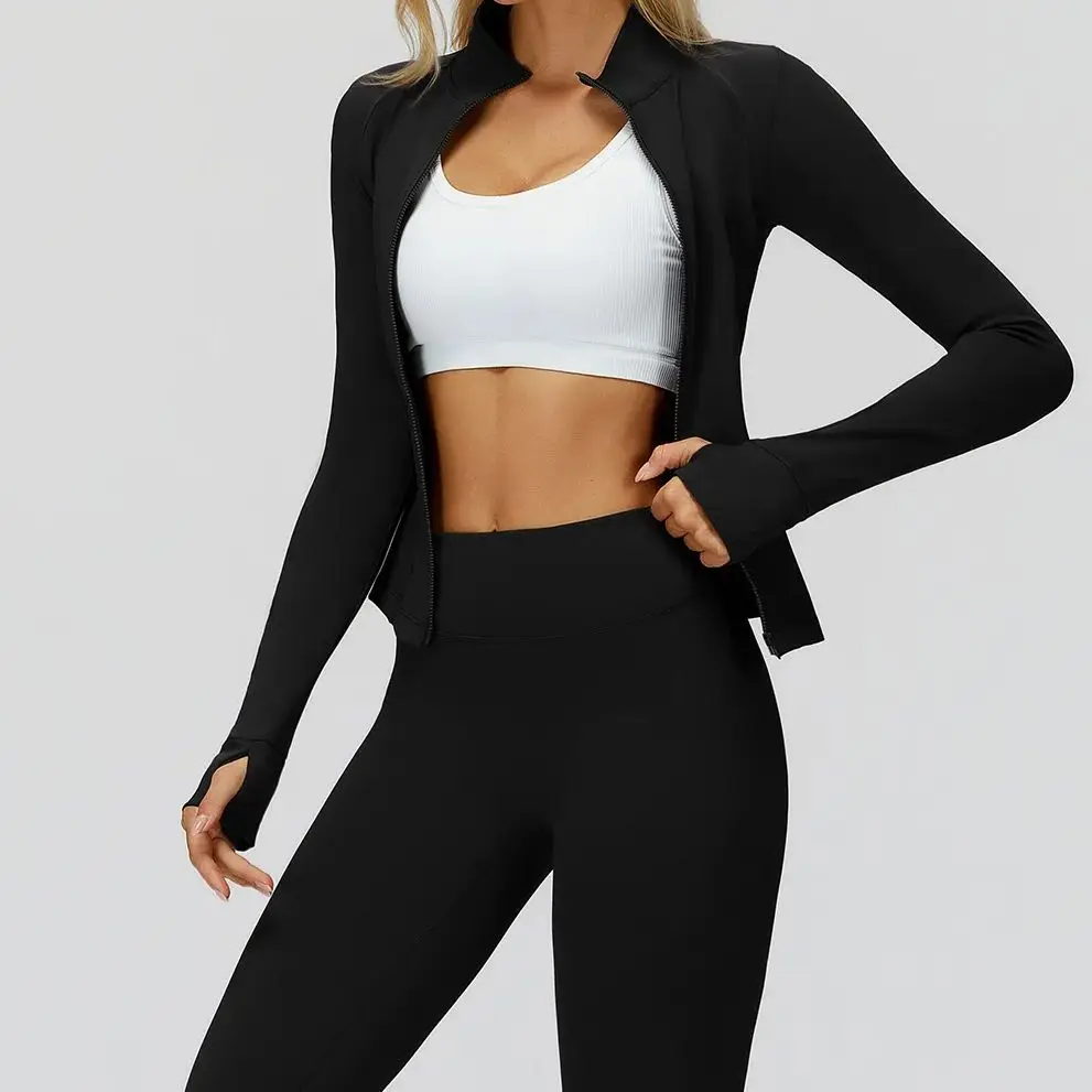 Autumn Winter Stand up Collar Women's Yoga Jacket Zipper Windproof Versatile warm Tops Women fitness Running Plush Sports Jacket