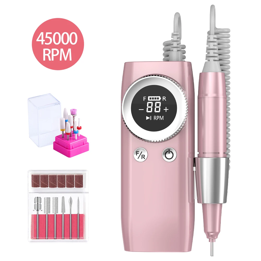 

New Wireless 45000RPM Nail Machine Manicure Machine Rechargeable Nail Drill Machine Cordless Nail File LED Display For All Gel