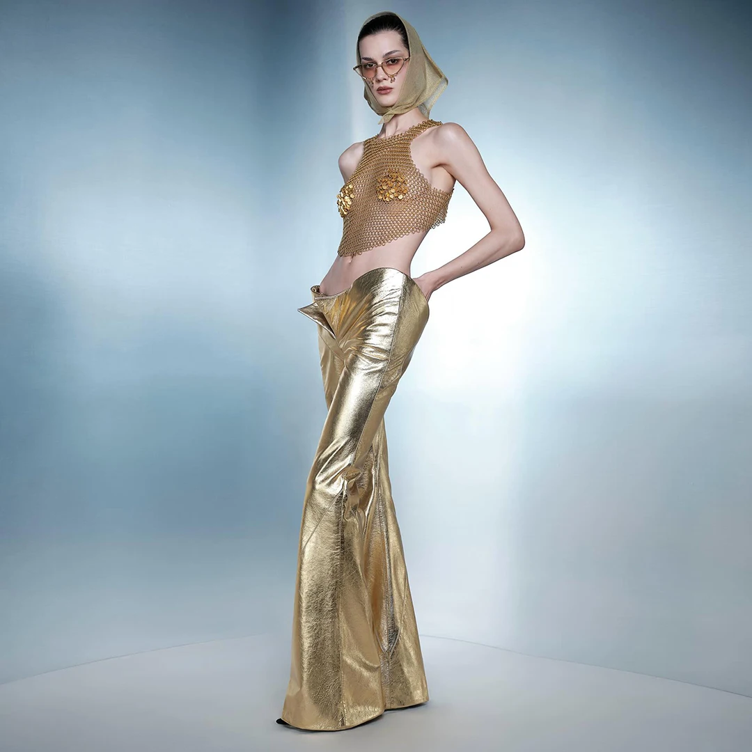 

Sexy Metallic Gold High‑Waist Mermaid Skirts Summer Party Skirt Trendy Boho Chic Versatile Skirts Height‑Boosting Girl Look