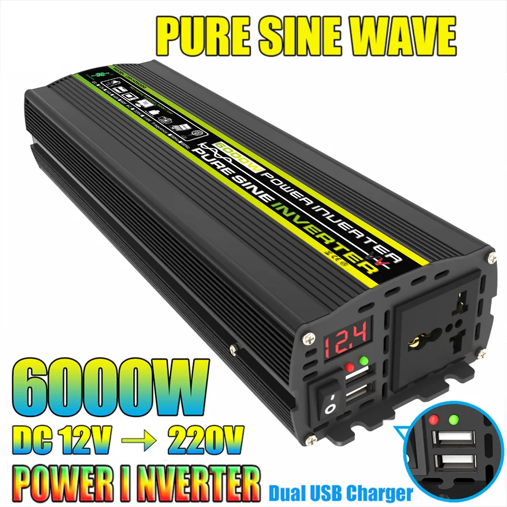 

Инвертор с чистой синусоидой 6000 Вт, преобразователь напряжения DC 12В/24В в AC 220В, солнечный инвертор, преобразователь энергии для кемпинга на открытом воздухе