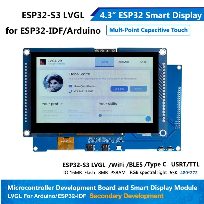 esp32-s3-lvgl-wifi-bluetooth-tft-lcd-screen-43-inch-800-480-smart-touch-display-with-esp32-ar-duino-development-board