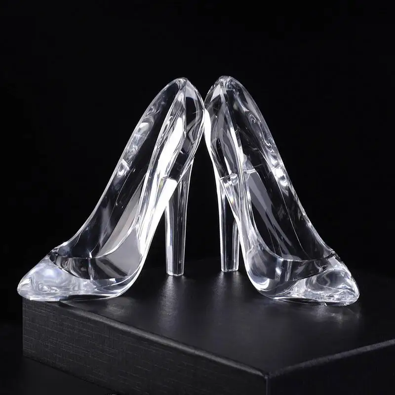 Cinderellas Crystal Glass Slipper Shoe Transparent Acrylic High-Heeled Shoes Figurines Wedding Decoration Beautiful Home Decor