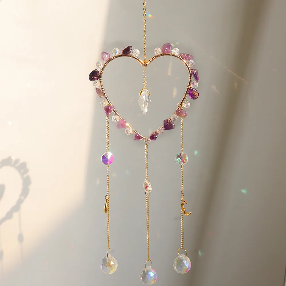 

Crystal Decorative Metal Heart Shaped Colorful Wind Chime Indoor Balcony Pendant