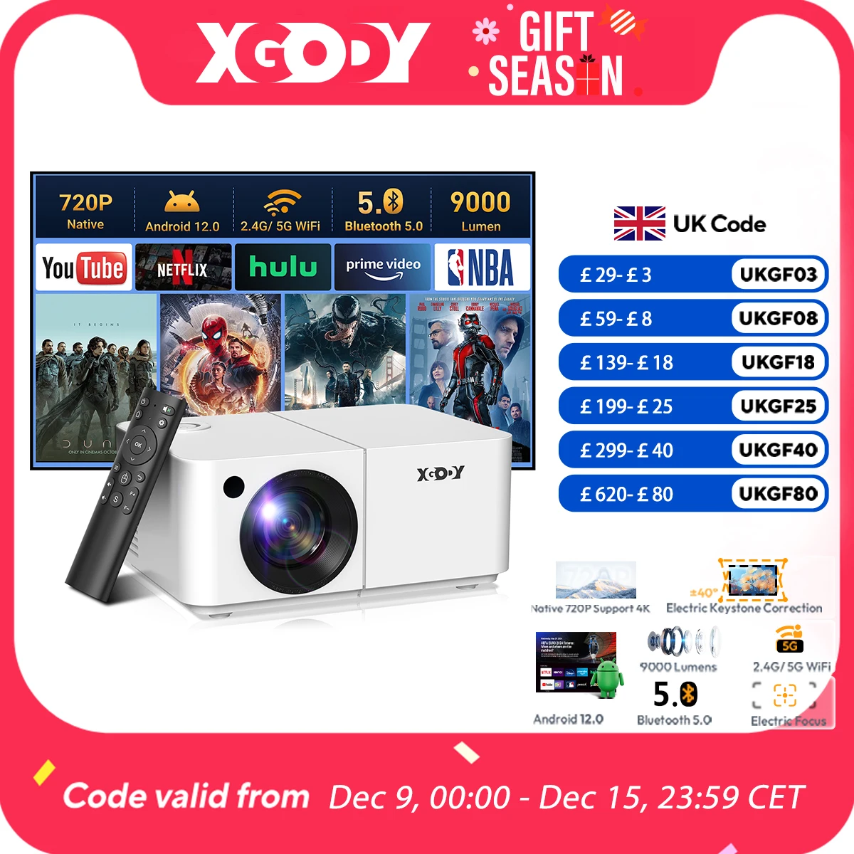 XGODY X2 Projector Full HD 4K 2.4G 5G WiFi LCD LED Video Movie Beam Android Projector Home Theater Cinema Beamer With tripod