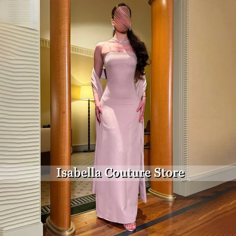 

Blush Simple Strapless Prom Gowns Trumpet Zipper Back Party Dresses with Crystal for Special Events Customized