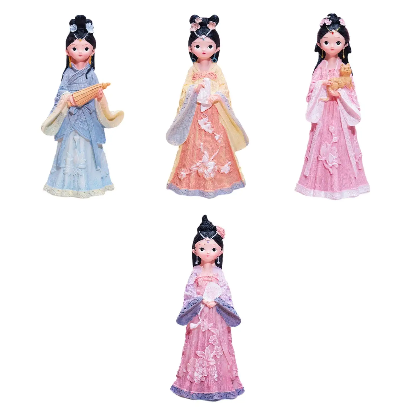 Chinese Ancient Girl Doll Resin Gifts Decorations Artwork Novelty Figurine for Bookshelf Living Room Desktop Bedroom Nightstands