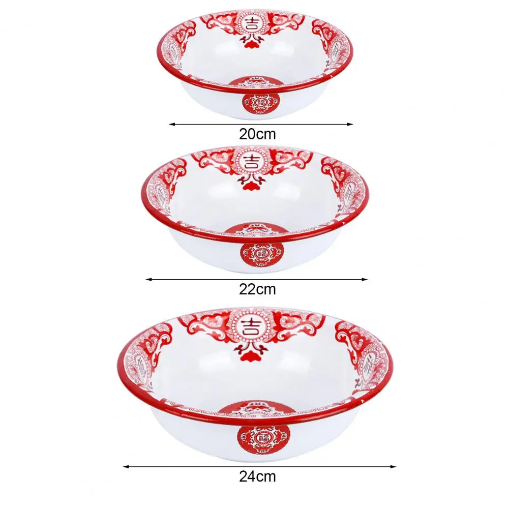 20/22/24 cm Antique Enamel Bowl Food Basin Easy Clean Dishes Large Capacity Thick Storage Plate Home Restaurant Kitchen Supply