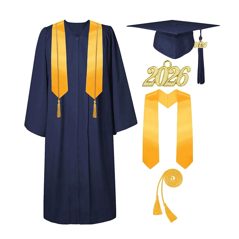 4pcs-set-v-neck-graduation-robe-set-graduation-stole-sash-zipper-closure-graduation-cap-loose-graduation-party-master-gown