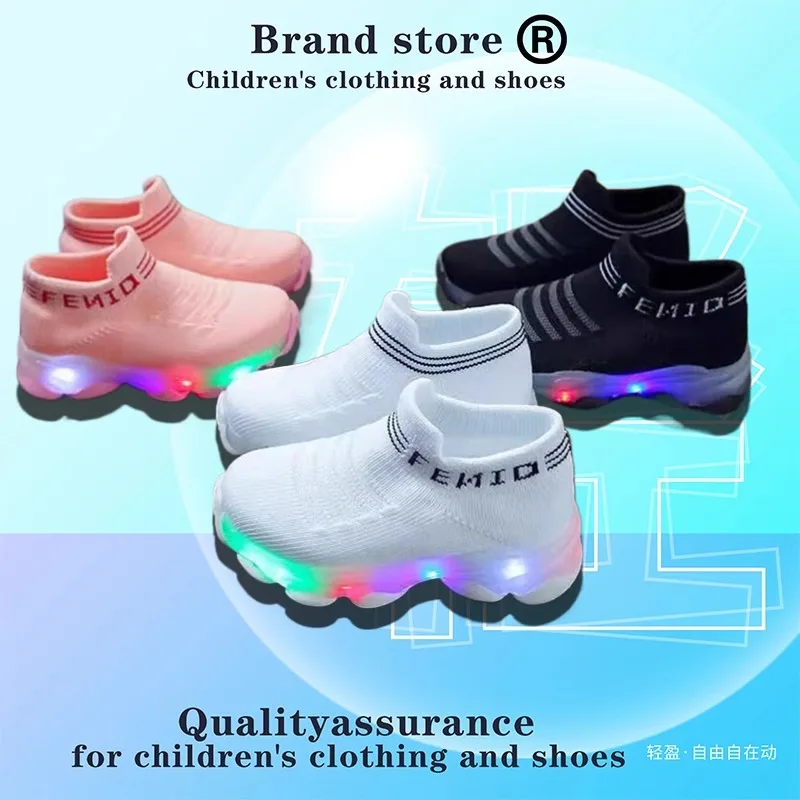

2025 New Boys' LED Light Shoes Illuminated Shoes Flying Woven Sports Shoes Shoe Covers Illuminated Fishing Socks Shoes