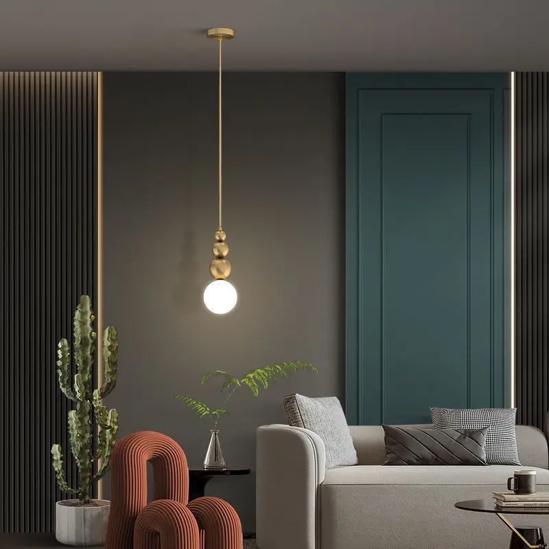 Electroplated Copper Restaurant Ceiling Chandelier Pendant Light Lamps for Bedroom Bedside Dining Room Indoor Lighting Fixtures