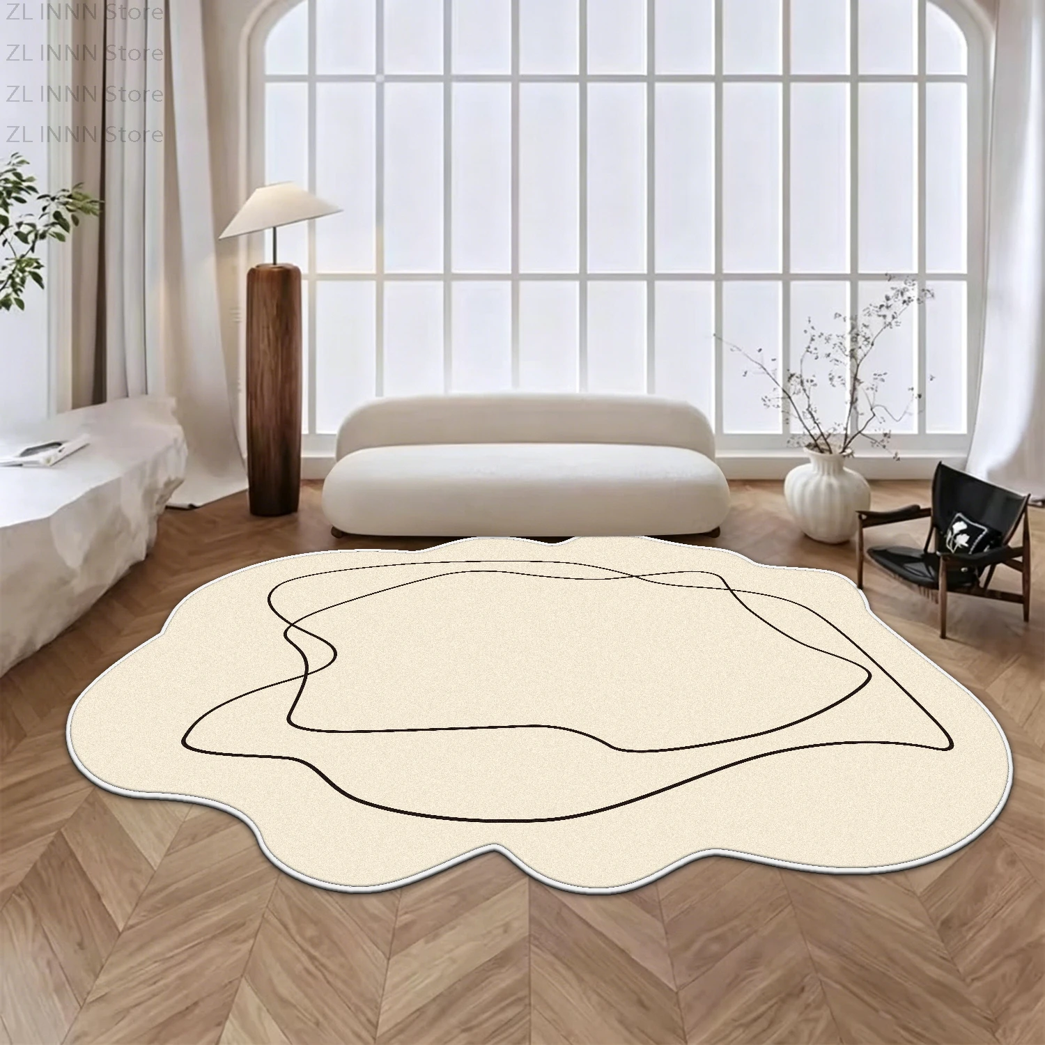 Minimalism Cream Color Living Room Carpet Irregular Shape Sofa Area Soft Decoration Rug Home Bedroom Bedside Non-slip Floor Mat