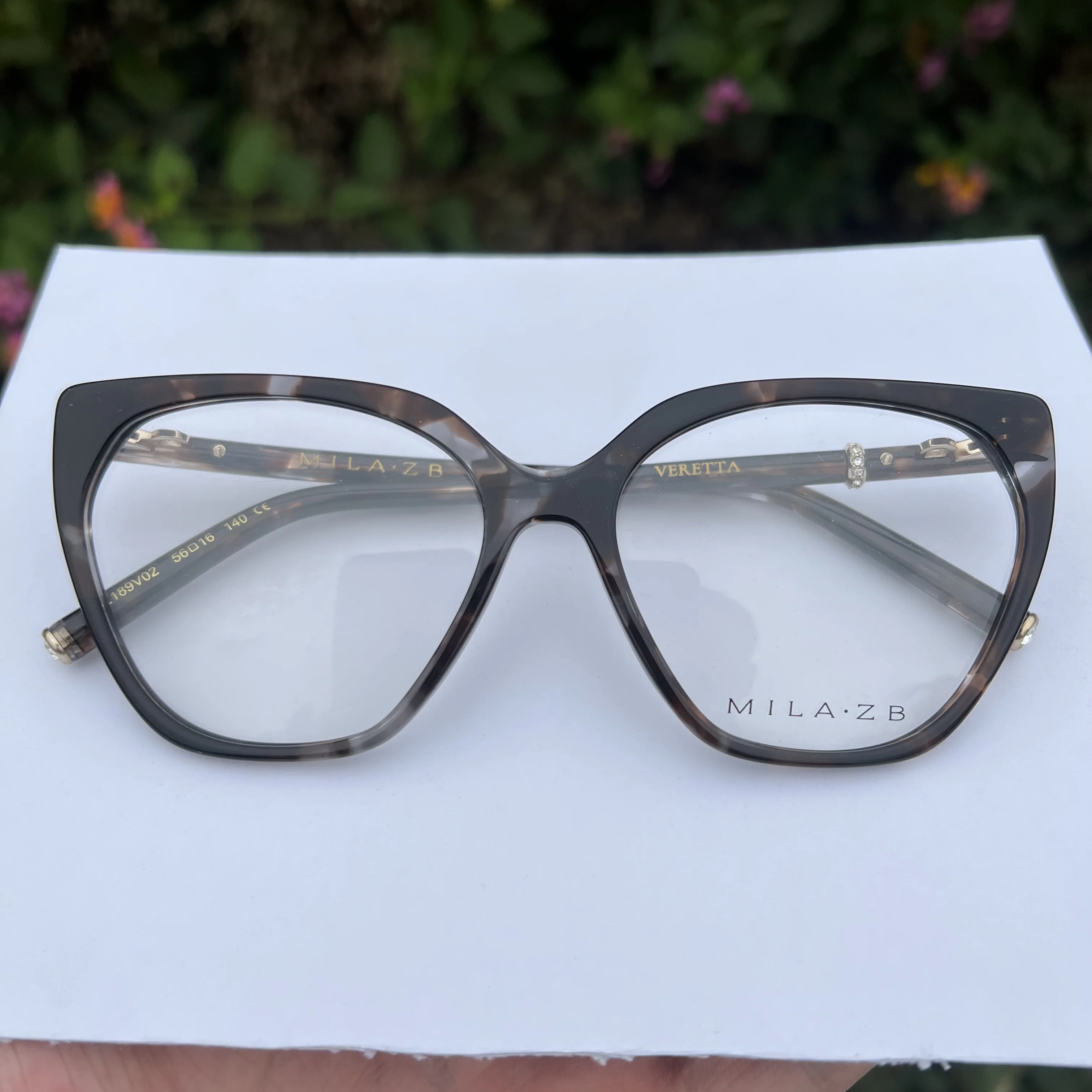 Italian Fashion Brand Ladies Cat Eye Eyeglasses Frame with Inlaid Crystal Fibre Acetate Material