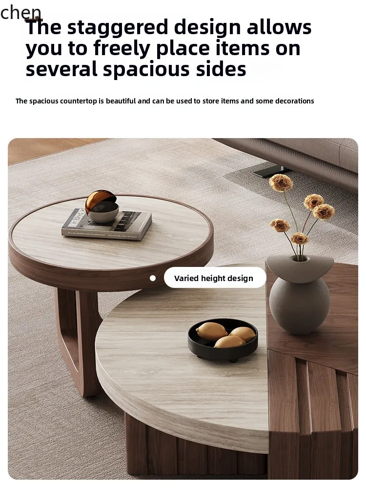 PYH Round Solid Wood Coffee Table Living Room Creative Walnut Color Matching Home Small  Apartment Coffee Table