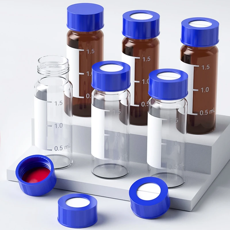 2mL Autosampler Vials 9-425 HPLC/GC Sample Vials with Writing Area and Graduations Blue Screw Cap Reagent Bottle Accessory