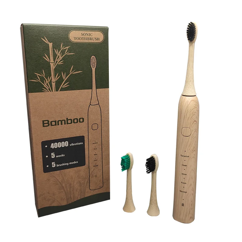 Sonic electric toothbrush eco-friendly bamboo smart 5 mode USB fast charge IPX7 waterproof soft home teeth whitening gift set