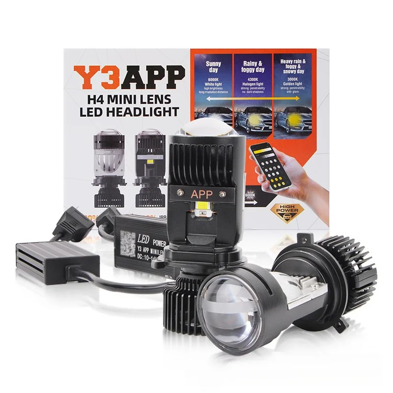 

H4 LED Car Headlight Bi Lens Projector APP Remote Control High Low Beam White Light Laser Flash Upgrade Auto Headlamp Bulb