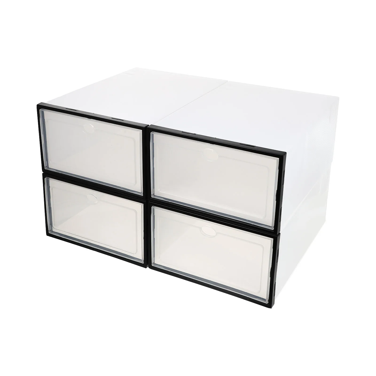 

4 Pcs Thickened Transparent Plastic Shoe Boxes Black Frame White Simple Waterproof Dustproof Storage for Shoes