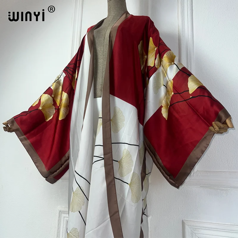 WINYI retro kimono kaftan beachwear Cardigan sexy long dresses abaya dubai luxury cover-ups beach outfits women party dress