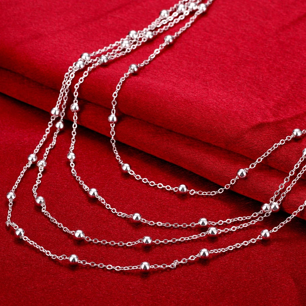 

Hot 925 Sterling Silver Fashion Jewelry 18 inches Smooth Bead Chain Necklace For Women Wedding Birthday Gifts