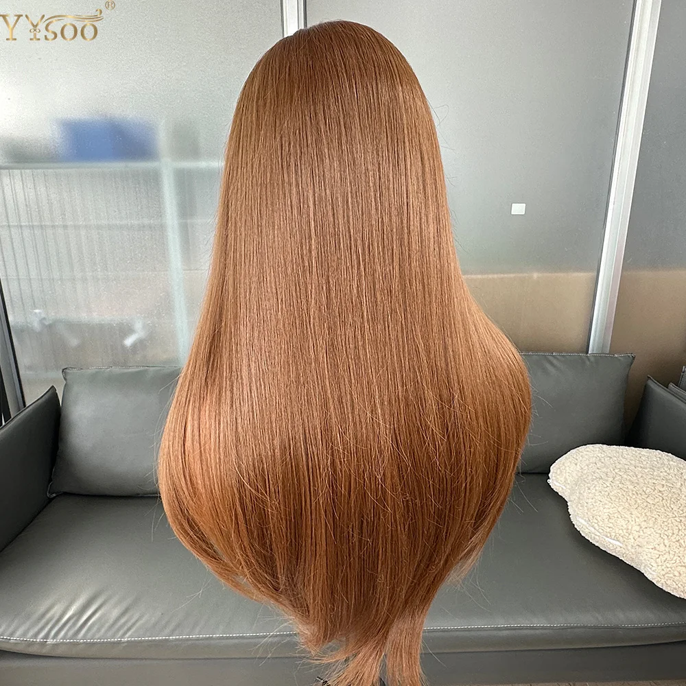 30# Color Middle Part Bangs Natural Wavy 13x4 Futura Synthetic Lace Front Wig for Black Women Heat Resistant Glueless Brown Wig