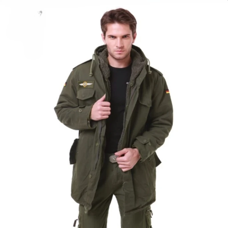 

Thermal Trench with Hood Tactical Jacket Fleece Lining Coat Men Hunting Jacket Winter Cotton Jacket