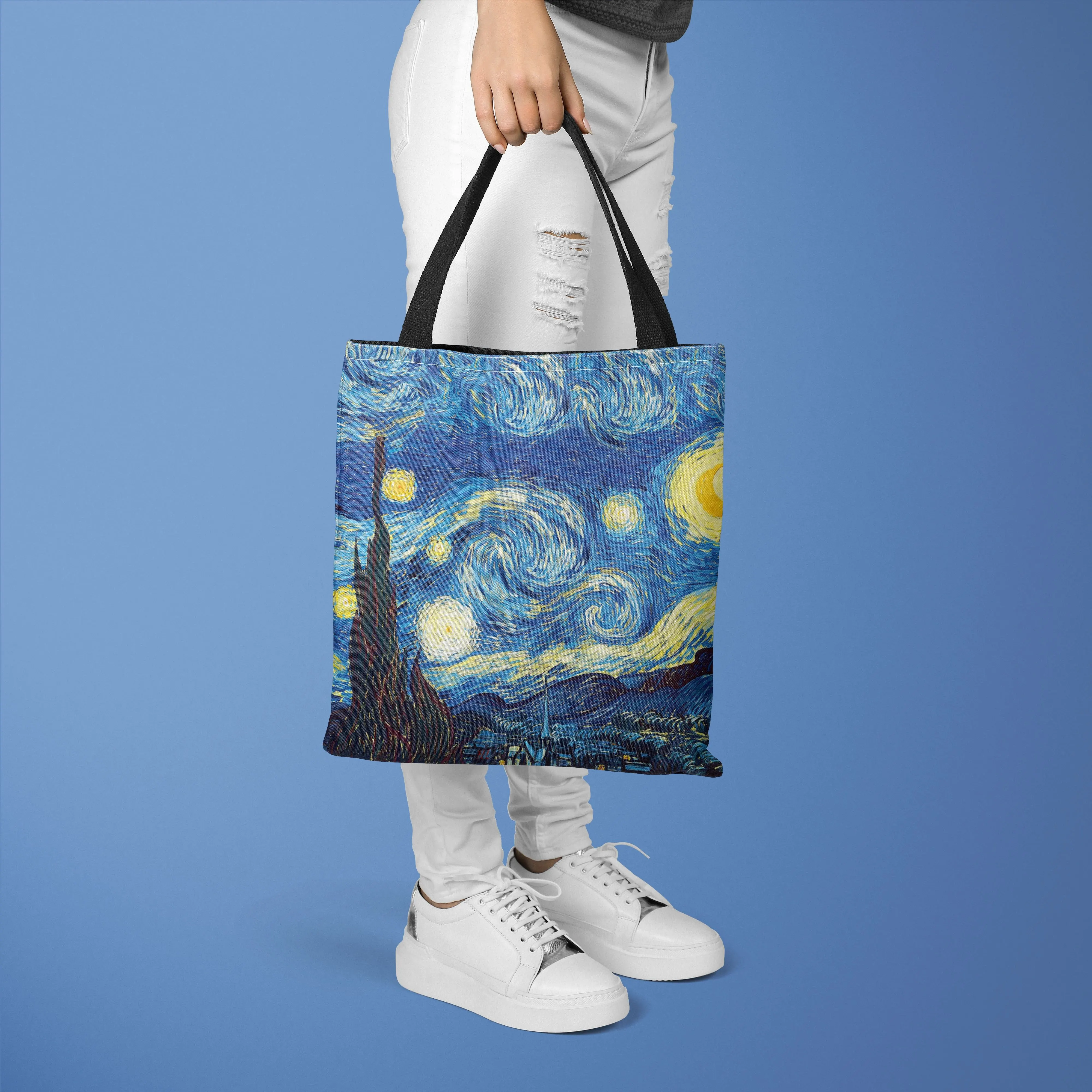 Borsa in tela serie Van Gogh pittura a olio notte stellata girasole fiore di albicocca porta caffè borsa a tracolla leggera