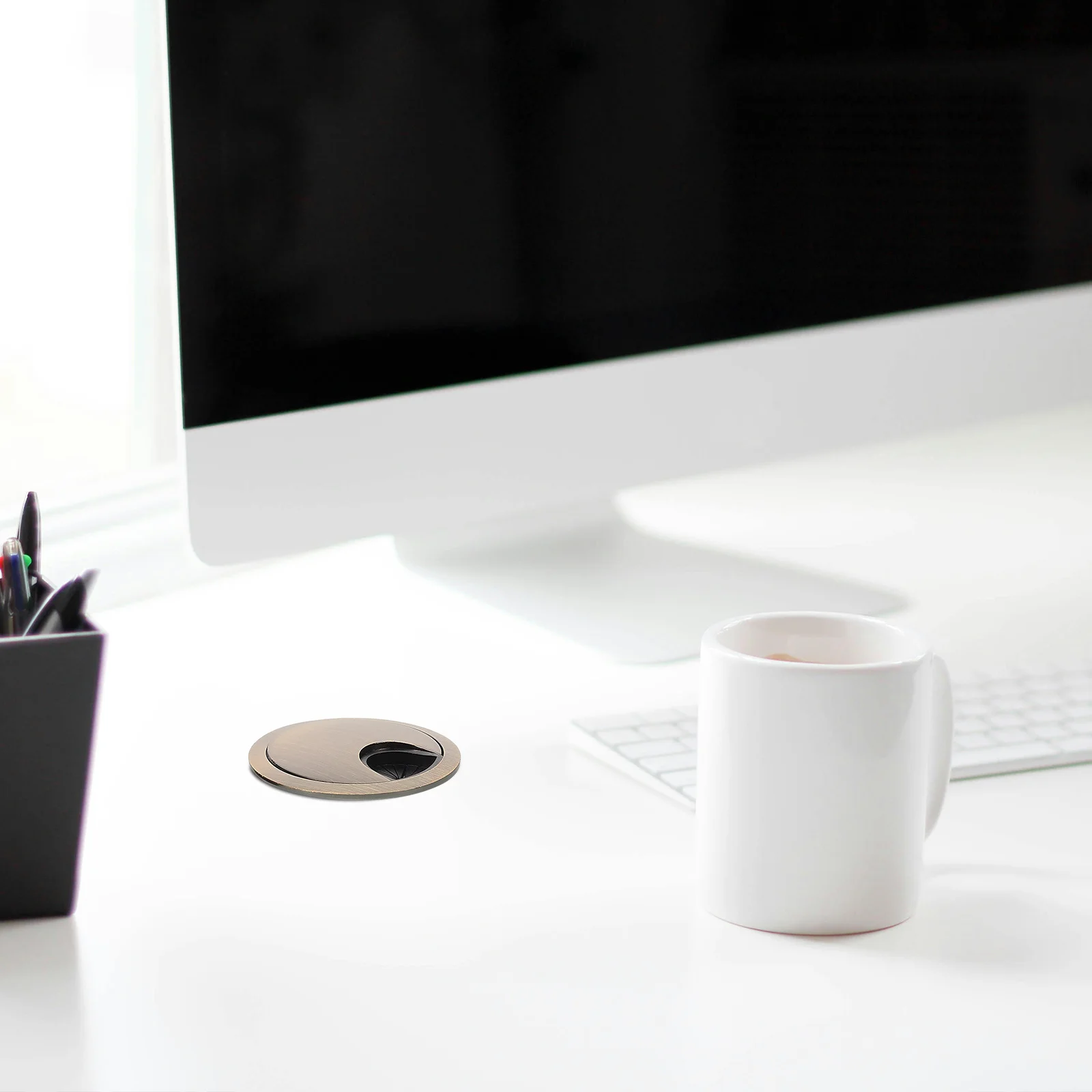 2 قطعة غطاء فتحة الكابل المستديرة سطح المكتب منظم للأسلاك سلك معدني جروميت التوصيل لمحلول إدارة الأسلاك الزخرفية للمكتب