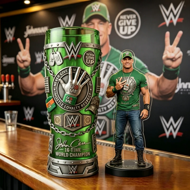 Copo Colecionável John Cena, Copo de Vidro Esculpido em 3D com a Mensagem 'U Can't See Me', Presente Perfeito para Fãs de Luta e Entusiastas do Cena