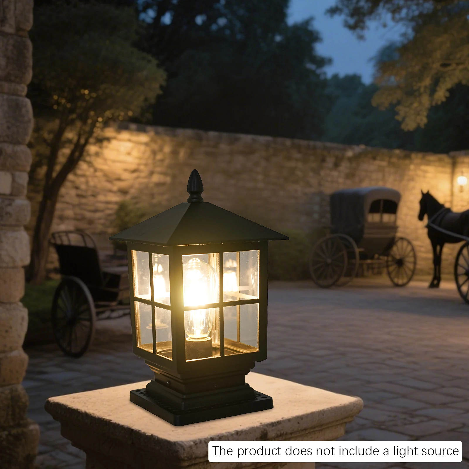 Aluminum Alloy Post Light with Wall Switch, Outdoor Post Lantern Max 40W, Post Light for Sidewalks, Paths, Stores