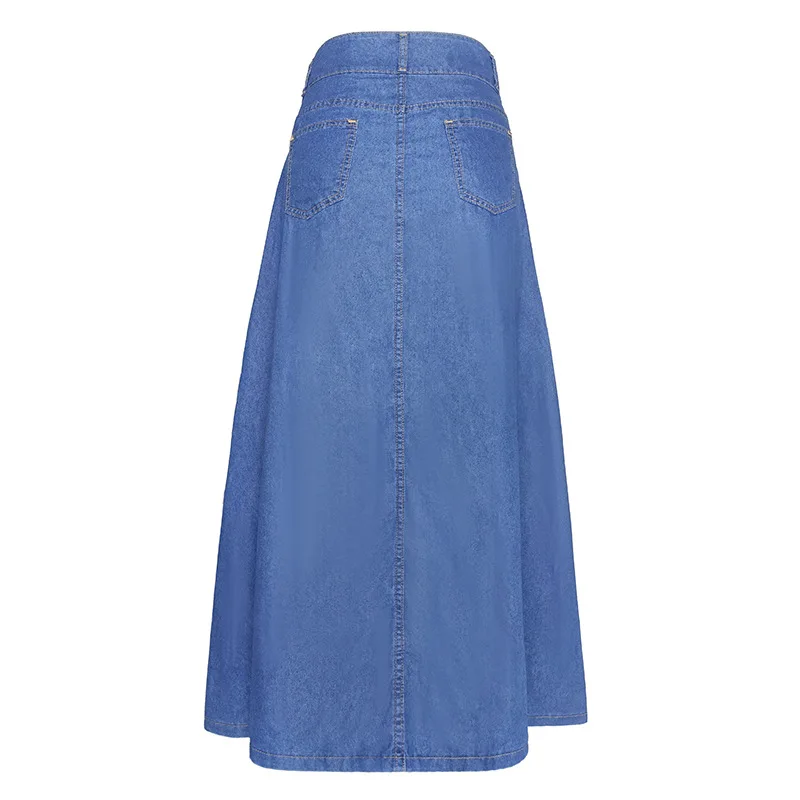 Skirts Women A Line Long Skirt Slim Fit High Waist Elegant Splice Denim Sexy Casual Regular Pocket Button Solid Summer 2024