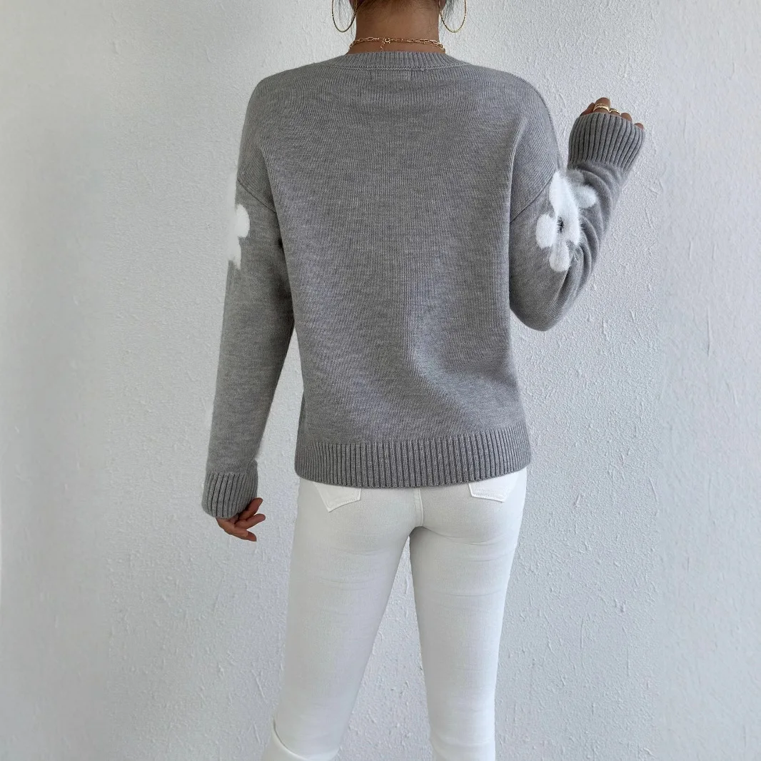 ملابس السيدات Sueter زهرة طباعة فضفاضة جولة الرقبة طويلة الأكمام الخريف الشتاء تنوعا البلوز سترة الخريف الملابس النسائية