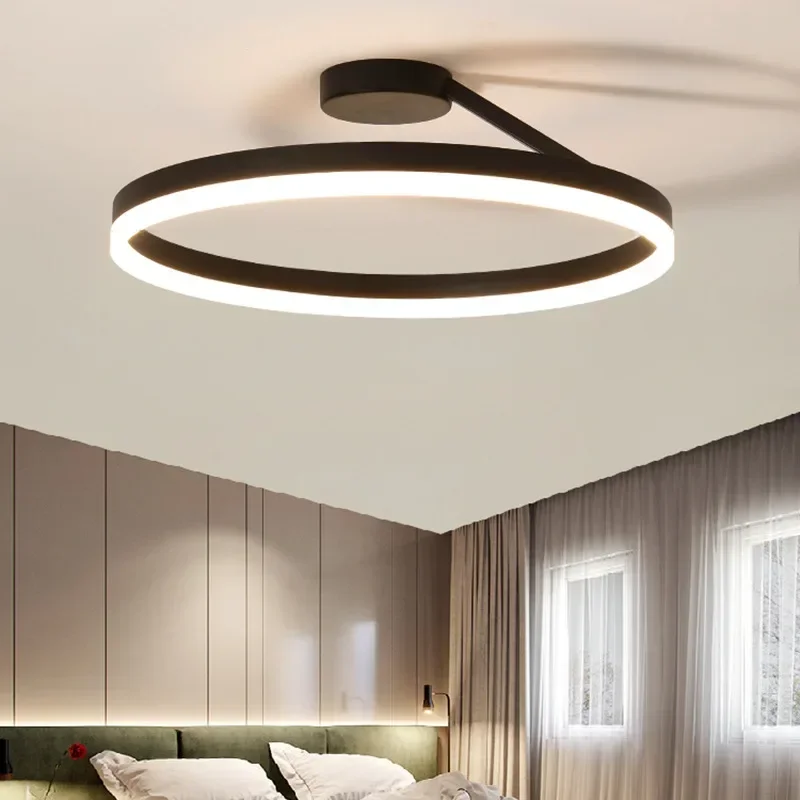 Imagem -02 - Moderno Led Circular Teto Luz Home Decor Lâmpadas Pendant Luminárias Sala de Estar Quarto Branco Preto Lustre