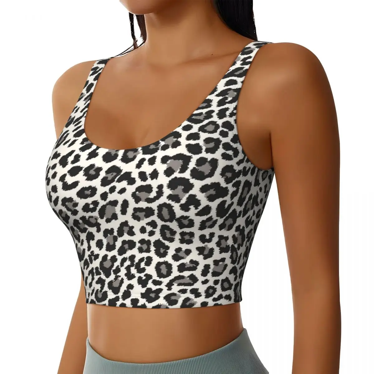 Niestandardowy stanik sportowy Tropical Wild Animal Leopard dla kobiet Futro zwierzęce Tekstura skóry Wysoki wpływ Trening Joga Crop Top