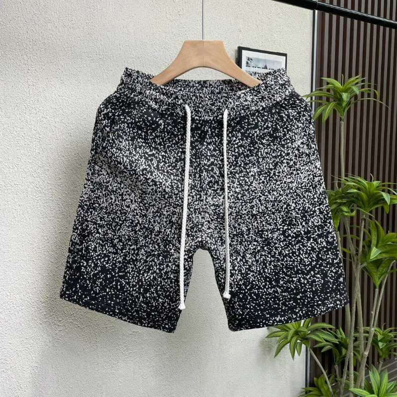 American Retro Ethnic Style Speckled Drawstring Couple Shorts Summer Casual Hawaii Five-point Straight Shorts