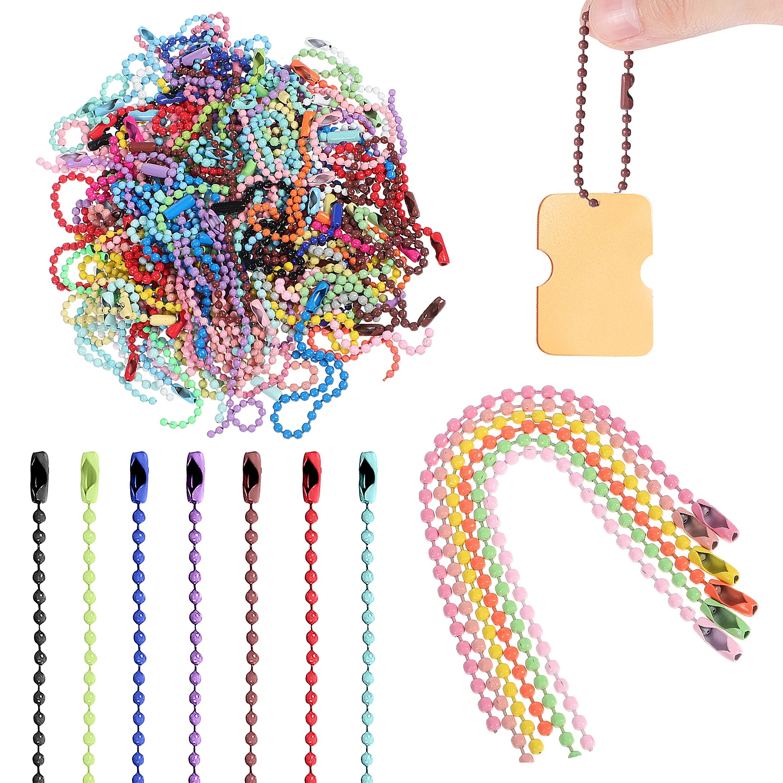 

100Pcs Keychain Beaded Chains Iron Ball Chain DIY Supplies Dog Tag Chains Bulk Colors Jewelry Accessories Crafts