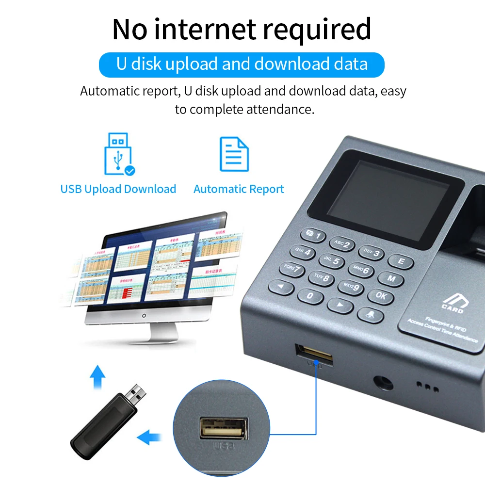 Mini Portable Fingerprint Time Attendance Absence Machine 1000 Users RFID Access Control Office Fingerprint/Card/Password Unlock