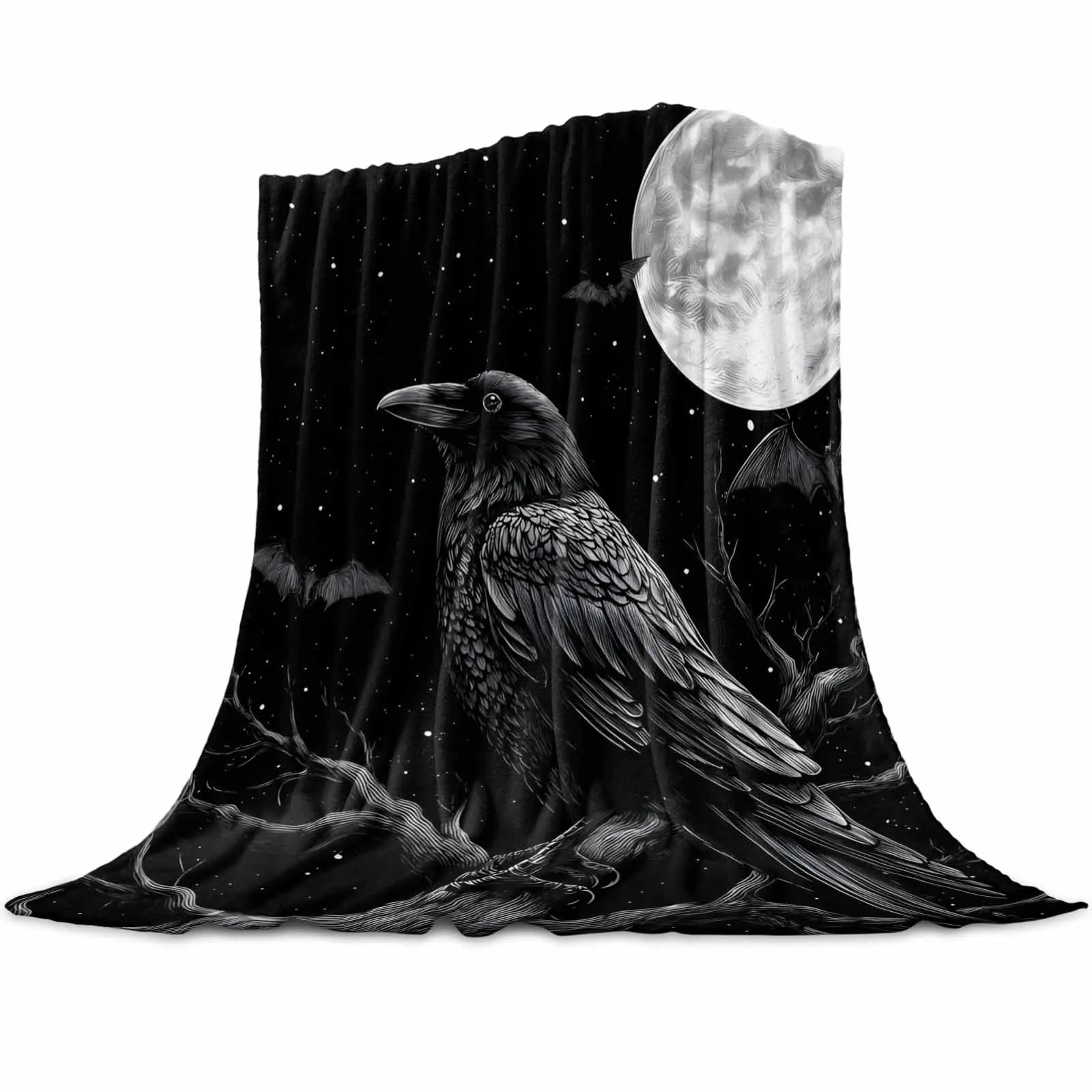 

Black Crow Tree Branch Bat Moon Throws Blankets for Sofa Bed Winter Soft Plush Warm Sofa Throw Blanket Holiday Gifts